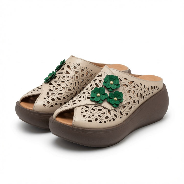 Soft Leather Cutout Platform Mules