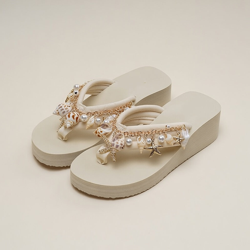 Seashell Pearl Flip Flop Sandals