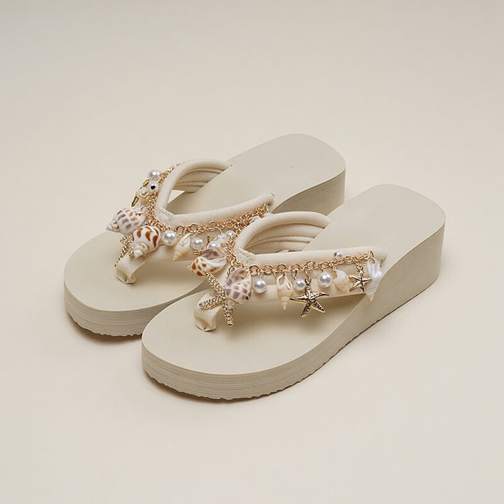 Seashell Pearl Flip Flop Sandals