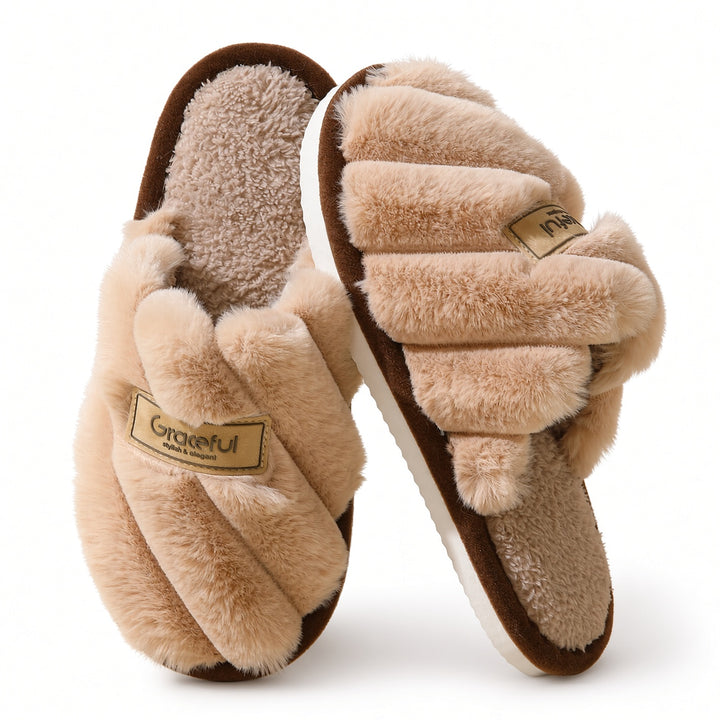SUNKISSEDSTEP Women’s Cross-Band Plush House Slippers