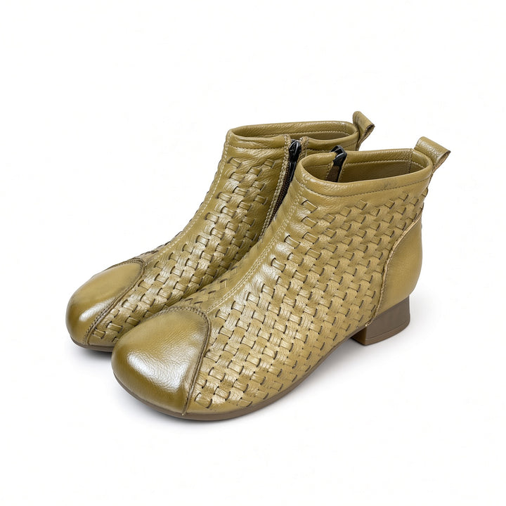 SUNKISSEDSTEP Women’s Woven Leather Ankle Boots