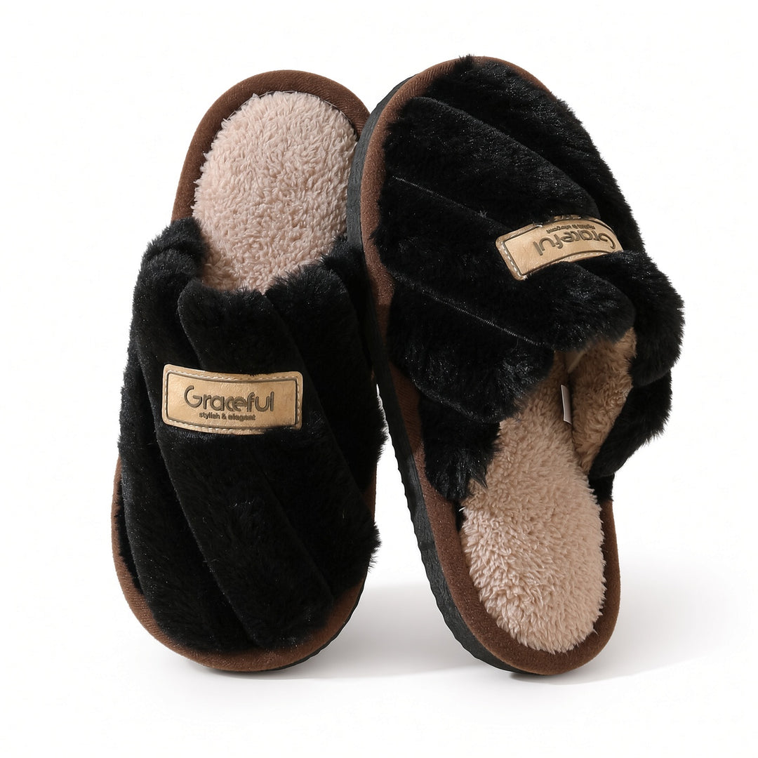 SUNKISSEDSTEP Women’s Cross-Band Plush House Slippers