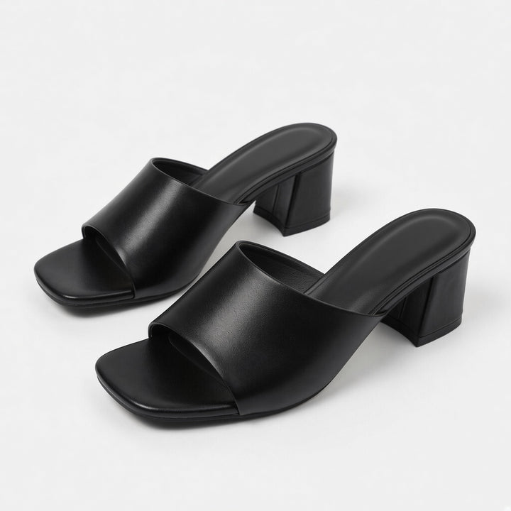 Square Toe Block Heel Slide Sandals