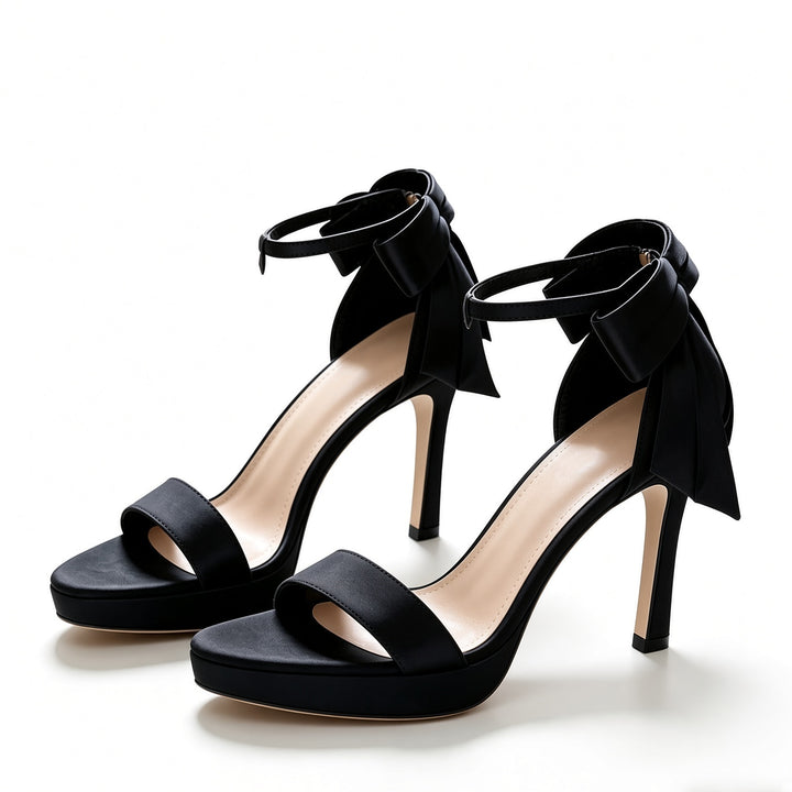 SUNKISSEDSTEP Women’s Satin Bow Stiletto Platform Sandals